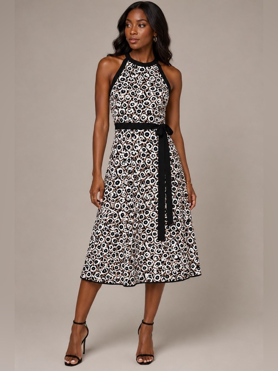 Diane Von Furstenberg Dresses & Skirts - Diane Von Furstenberg Halter Midi Dress Black White Tan Floral Tie Waist S